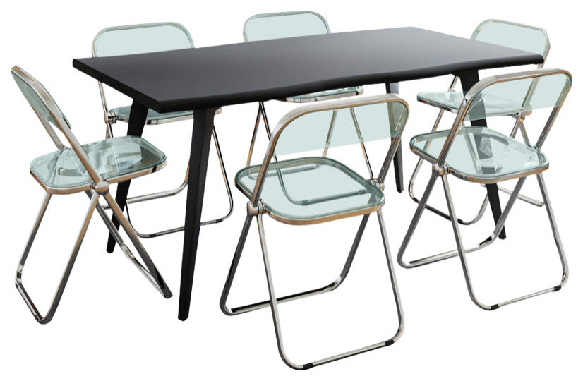 LeisureMod Lawrence 7-Piece Dining Set With Folding Chairs and Table, Jade Green