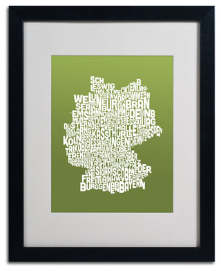 'Germany Regions Map - Olive' Matted Framed Canvas Art by Michael Tompsett