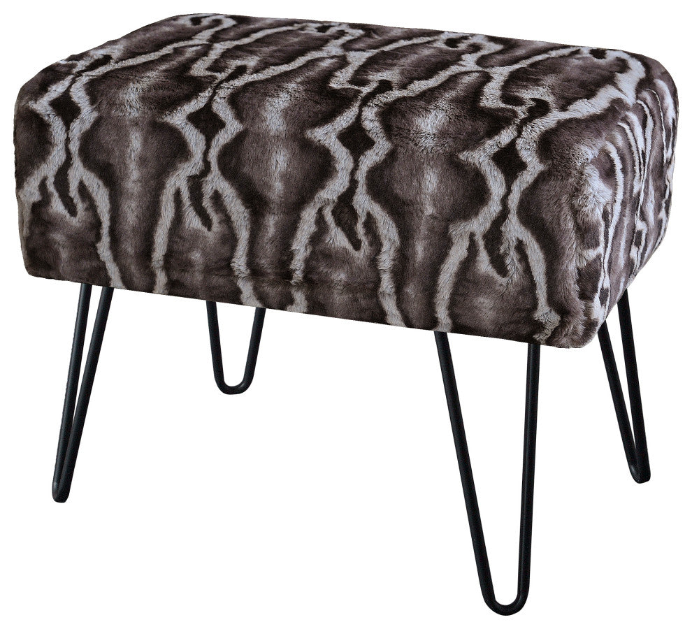 Tip Printing Light Faux Fur Ottoman, Meru Geo Pure Cashmere