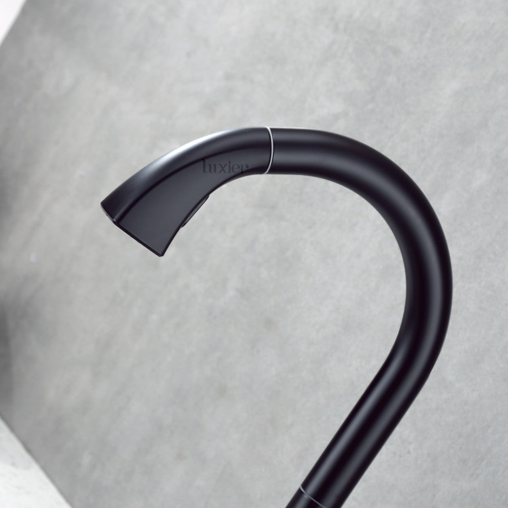 Luxier KTS20-T Single-Handle Pull-Down Sprayer Kitchen Faucet, Matte Black