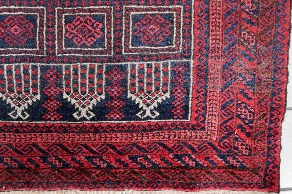 Handmade Vintage Afghan Baluch Prayer Rug 3'x4.9', 94cmx152cm 1940s