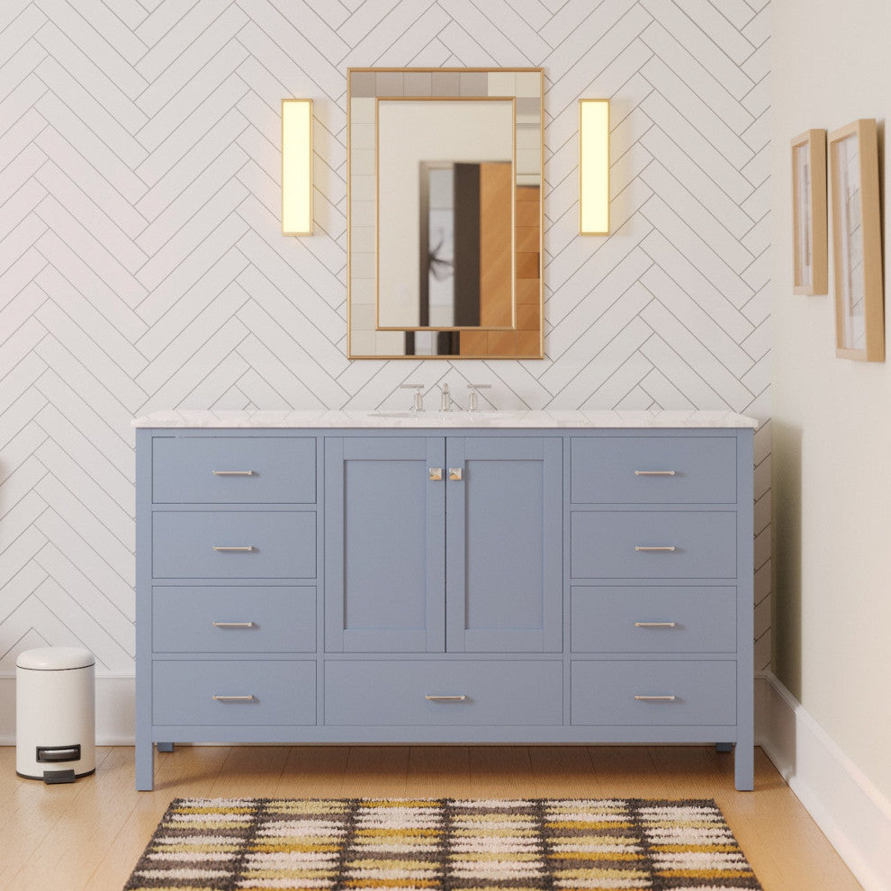 Horizon 60" Single Bathroom Vanity Top, Powder Blue, Engineered Carrara