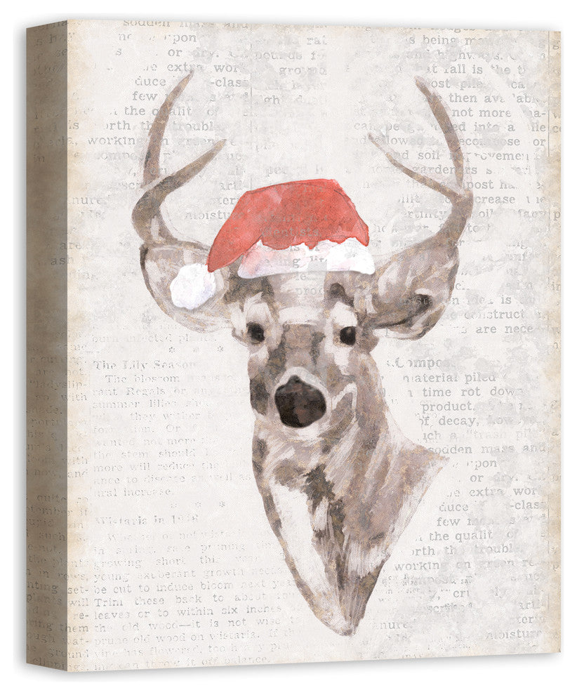 "Reindeer Wearing Santa Hat" Canvas Wall Art, 16"x20"