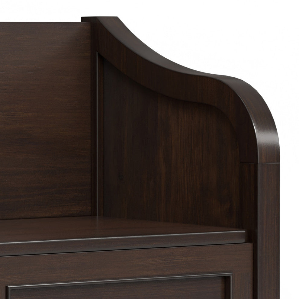 Connaught Solid Wood Entryway Storage Bench With Shelf, Chestnut Brown