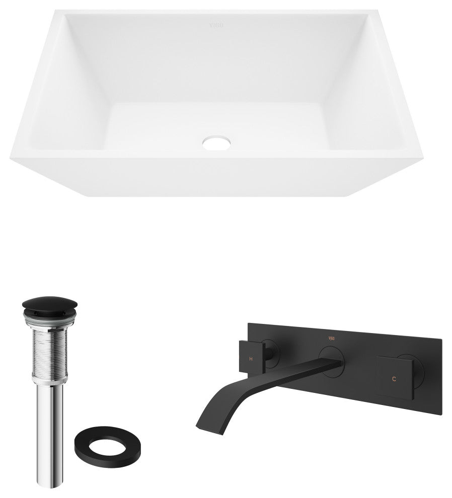 Vinca 18"L x 14"W MatteStone Vessel Sink and Titus Wall Mount Faucet Set