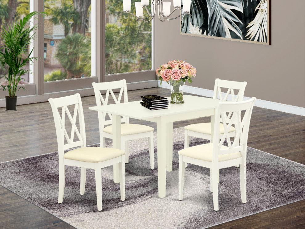 Dinette Set For 5- Four Chairs, Table, Linen White Linen, Linen White Frame