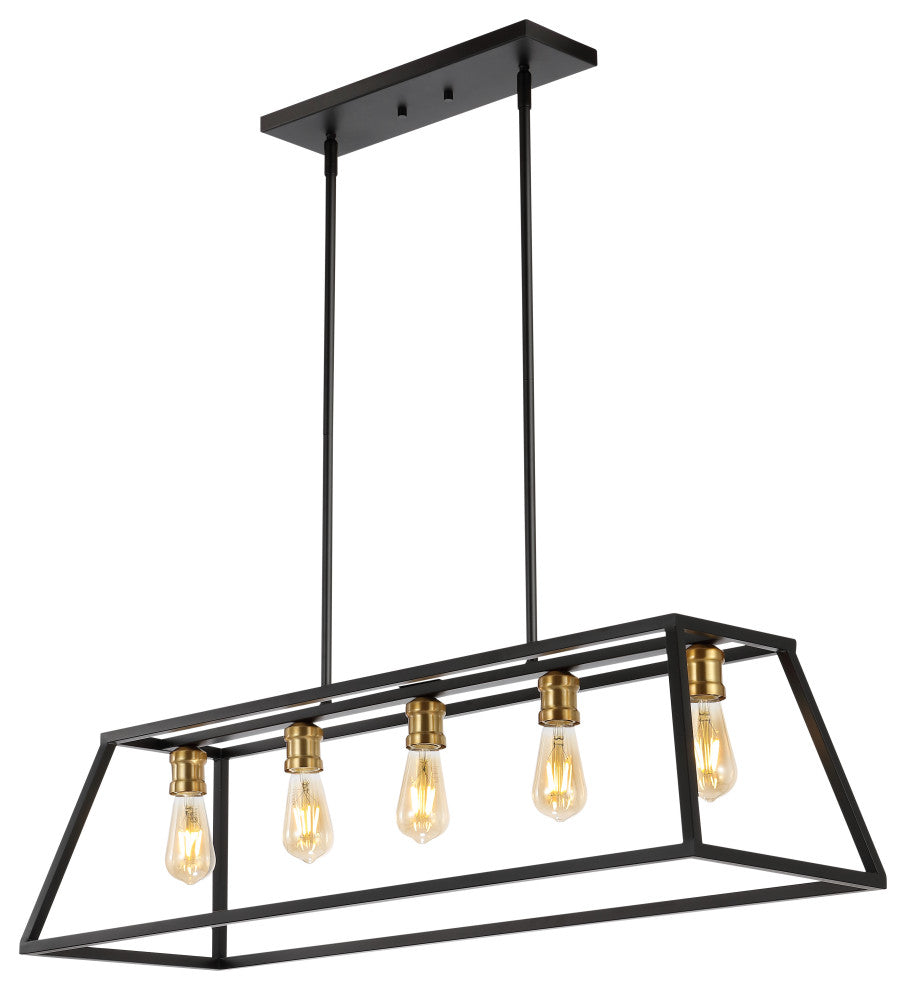 Floyd 5-Light Bohemian Farmhouse Iron Adjustable LED Pendant, Black