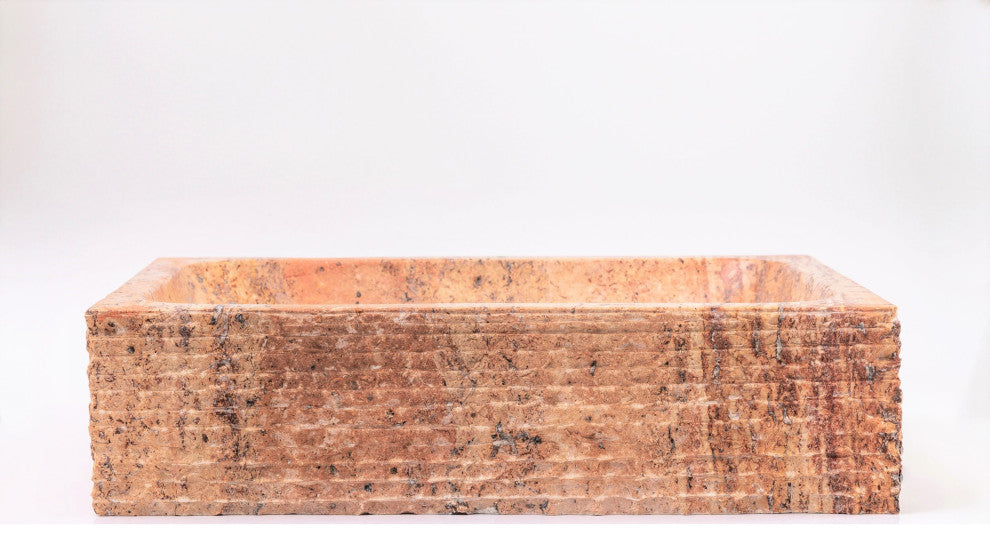 Natural Stone Vessel Bathroom Sink, Rustic Rectangular Stone Sink, Peach