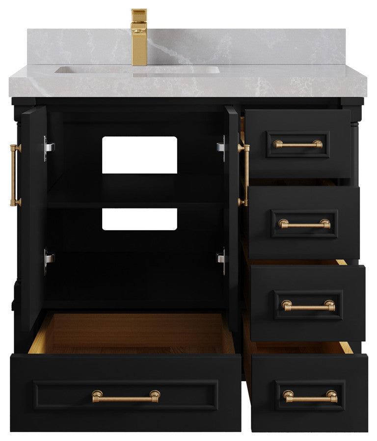 Aberdeen 36 Left Offset Bath Vanity in Black 2" Pearl Gray