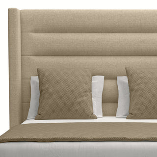 Nativa Interiors Aylet Horizontal Channel Tufted Bed, Flax, Queen, Medium Headboard