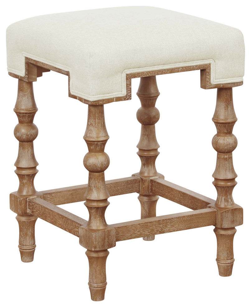 Linon Ashleigh 24" Backless Beige Upholstered Counter Stool in Natural Wood