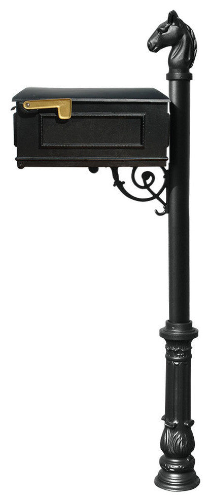 Mailbox Post System-Ornate Base, No Address Plates or Numbers, Black