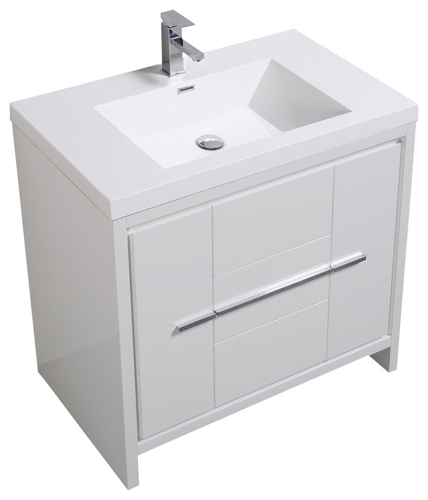 Aquamoon Granada Modern Bathroom Vanity With LED Mirror, White, 36"