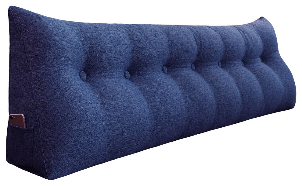 Bedrest Back Support Pillow, Bolster Lumbar Pillow, Reading Wedge Linen Blue, 76x20x8