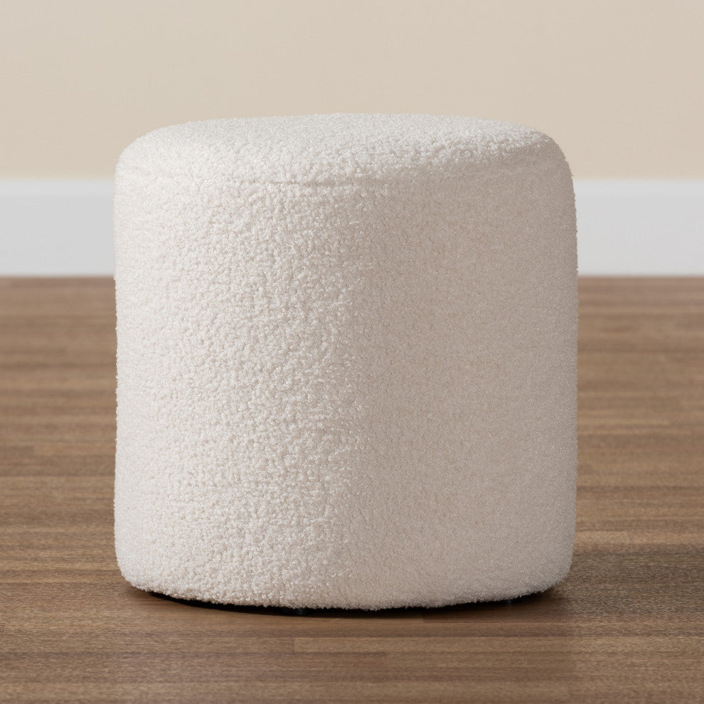 Tori Modern and Contemporary Ivory Boucle Upholstered Ottoman