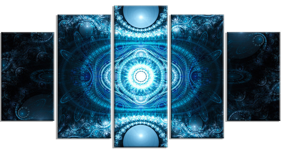 Cabalistic Light Blue Pattern, Contemporary Canvas Art Print, 60"x32", 5 Panels
