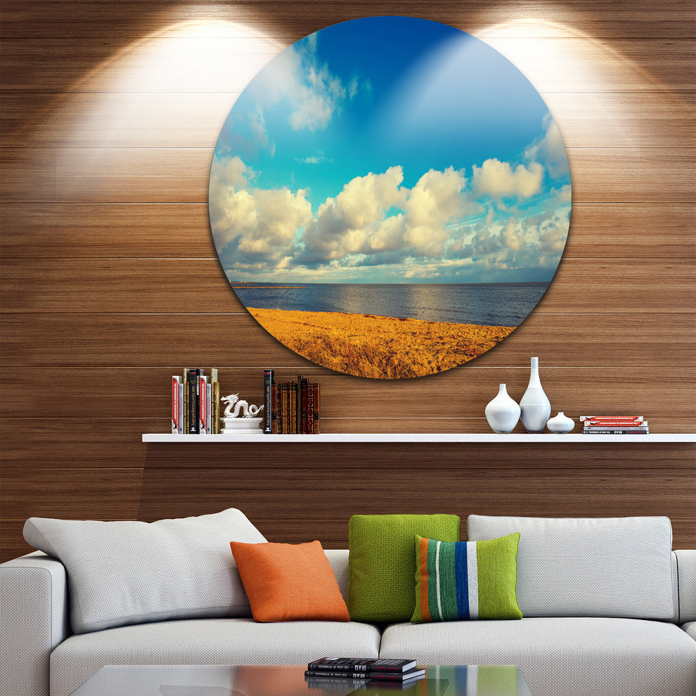 Deserted Brown Sea Coastline, Landscape Round Metal Wall Art, 36"