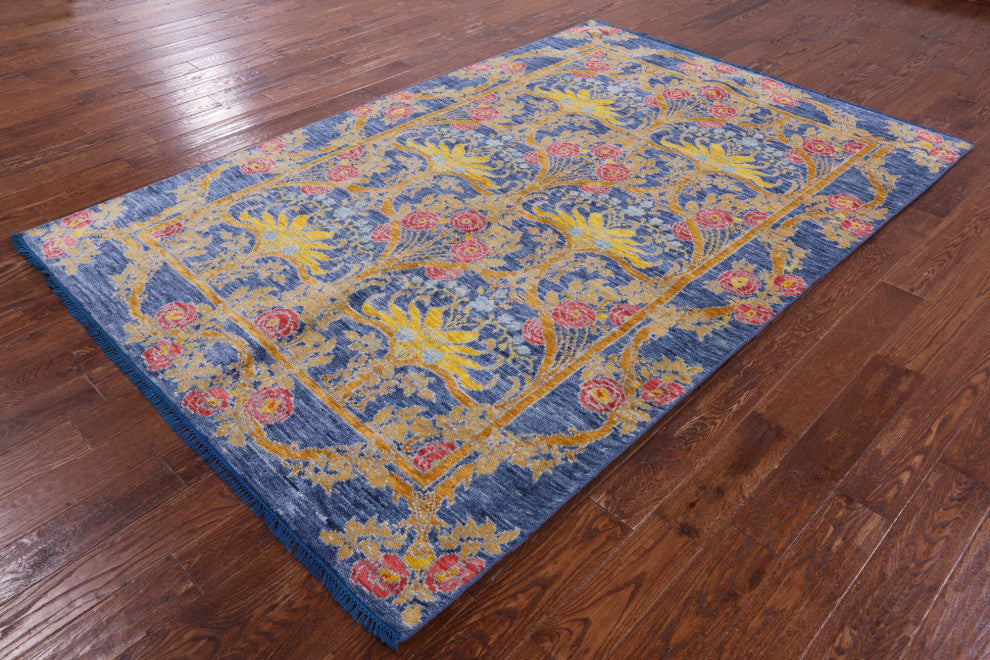 Hand-Knotted William Morris Wool Rug 6' 3" X 9' 4" - Q13357