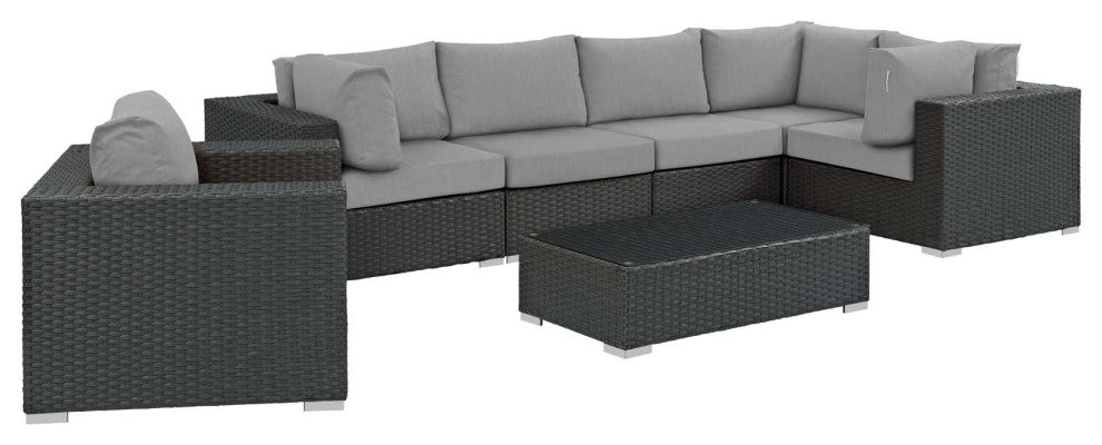 Canvas Gray Sojourn 7 Piece Outdoor Patio Sunbrella Sectional Set