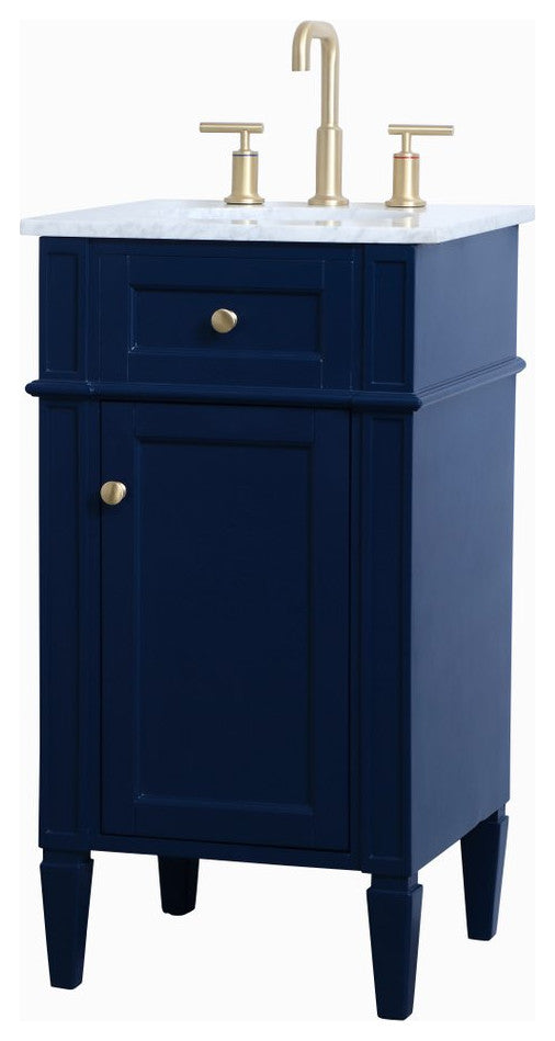 Home Living Vanity with Carrara White Marble Countertop, Blue, 18", Single Sink
