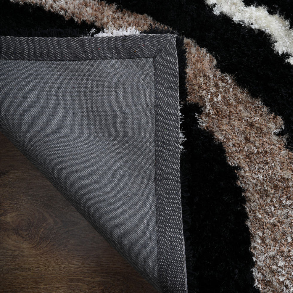 Hand Tufted Shag Polyester Area Rug Geometric Black, [Rectangle] 10'x13'