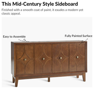 60"W Sideboard With Solid Wood Legs, Walnut