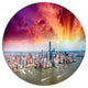 Colorful New York Skyline Aerial View, Cityscape Disc Metal Art, 38"