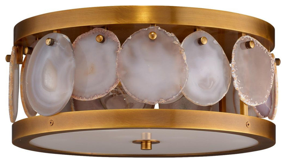 Luxe Genuine Agate Stone Slice Semi Flush Mount Fixture 15 in Round Brass Gold