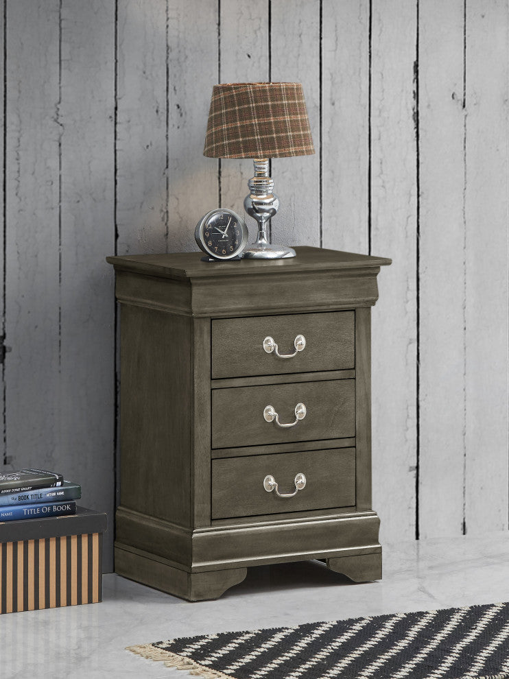 Louis Philippe 3-Drawer Nightstand (29 in. H x 21 in. W x 16 in. D), Gray