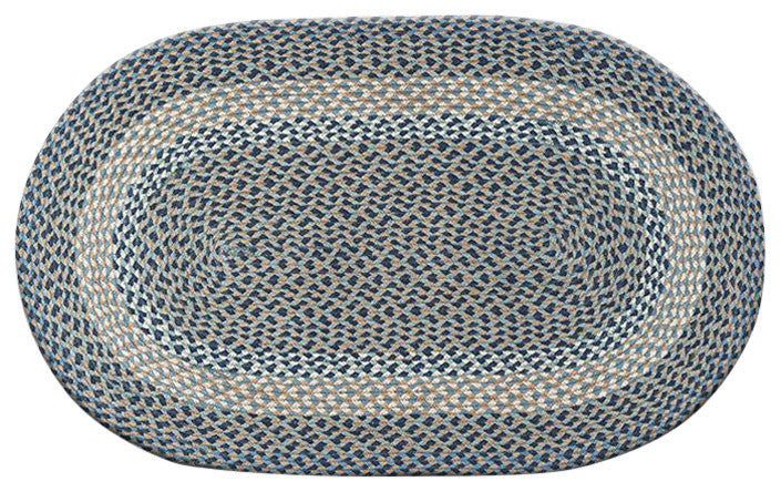 Earth Rugs C-05 Blue / Natural Oval Braided Rug 27" x 45"