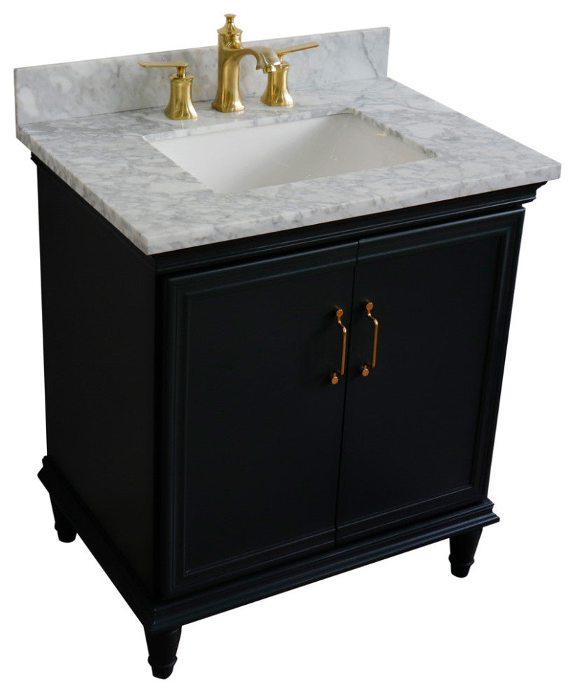 31" Single Vanity, Dark Gray Finish With White Carrara And Rectangle Sink