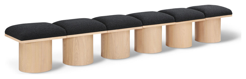 Pavilion Boucle Fabric Upholstered 6-Piece Modular Bench, Black, Natural Finish