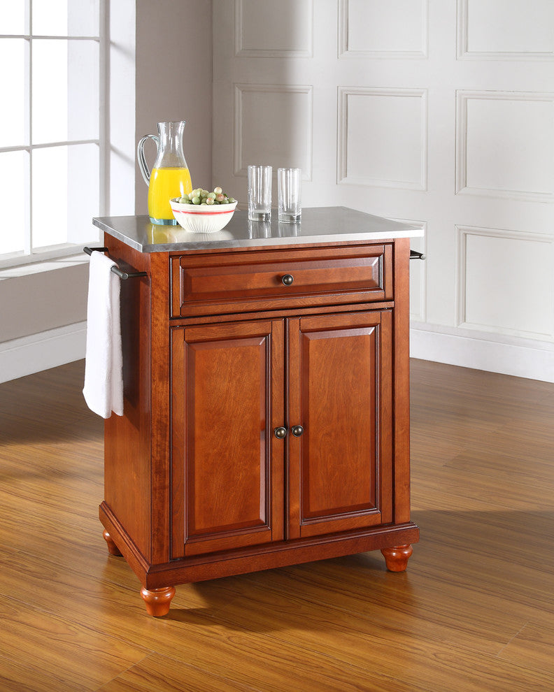Cambridge Stainless Steel Top Portable Kitchen Island, Classic Cherry Finish