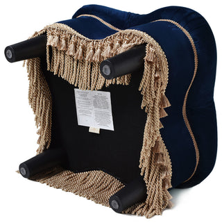 Ellen Tufted Bullion Trim Ottoman, Navy Blue & Gold