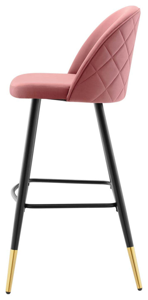 Bar Stool Chair Barstool, Set of 2, Velvet, Metal, Pink, Modern, Bar Pub Bistro