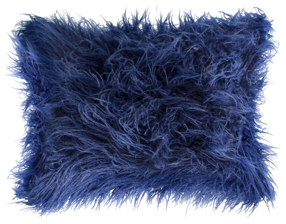 Frisco Mongolian Sheepskin Faux Fur Pillow, Ink, 12"x20"