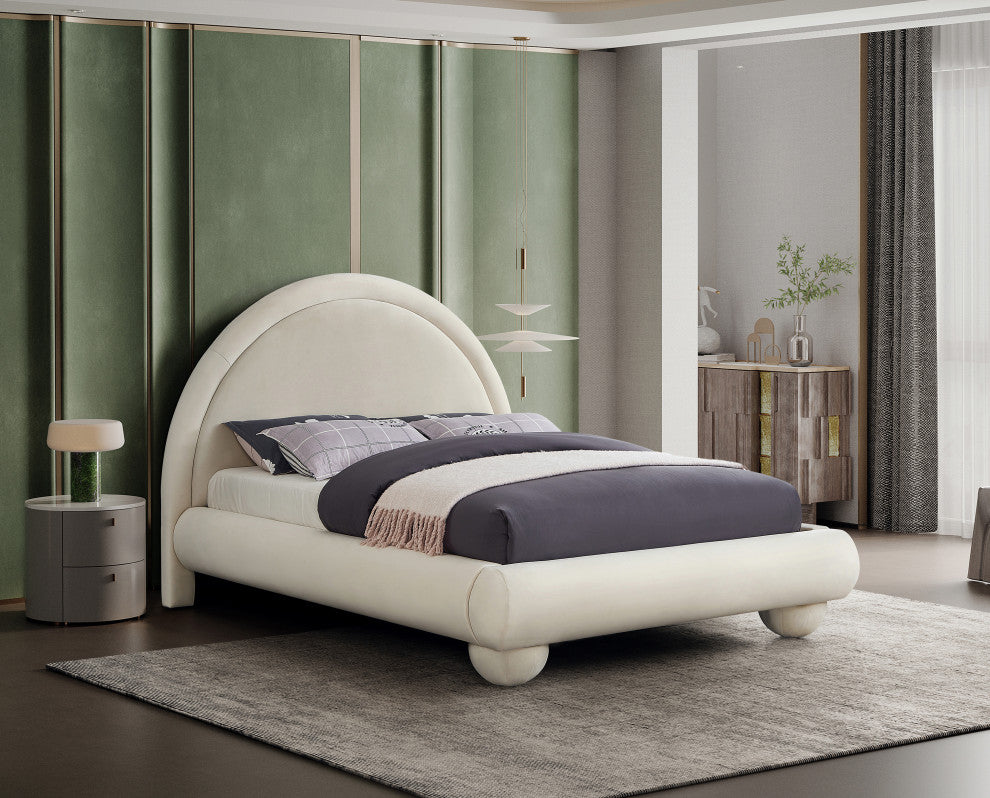 Madrid Upholstered Bed, Cream, Queen, Velvet