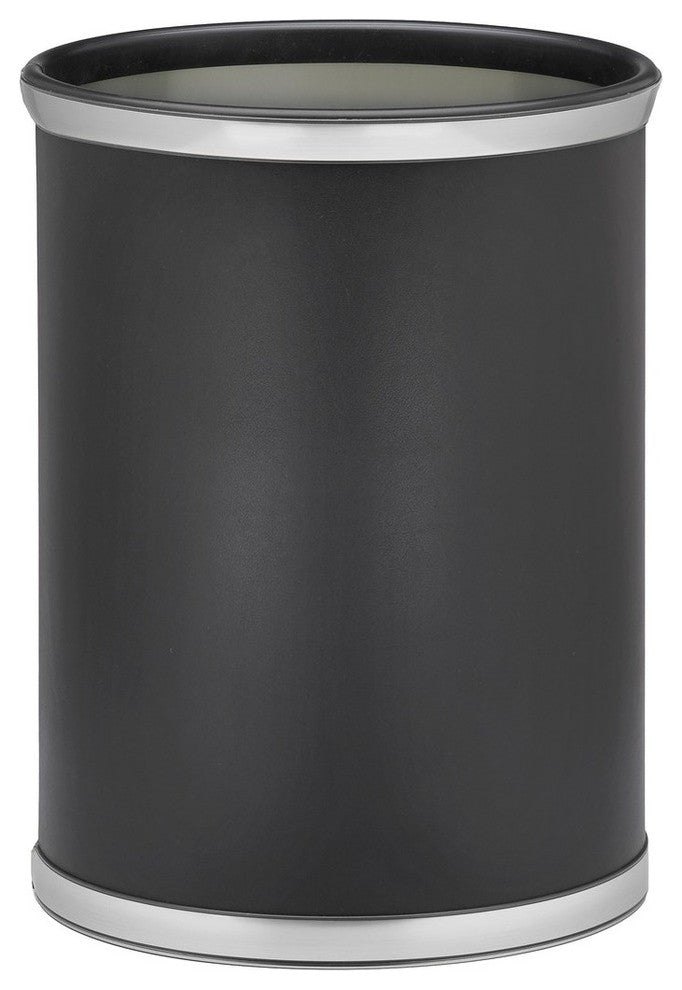 Kraftware Sophisticates Oval Wastebasket, Black With Brushed Chrome