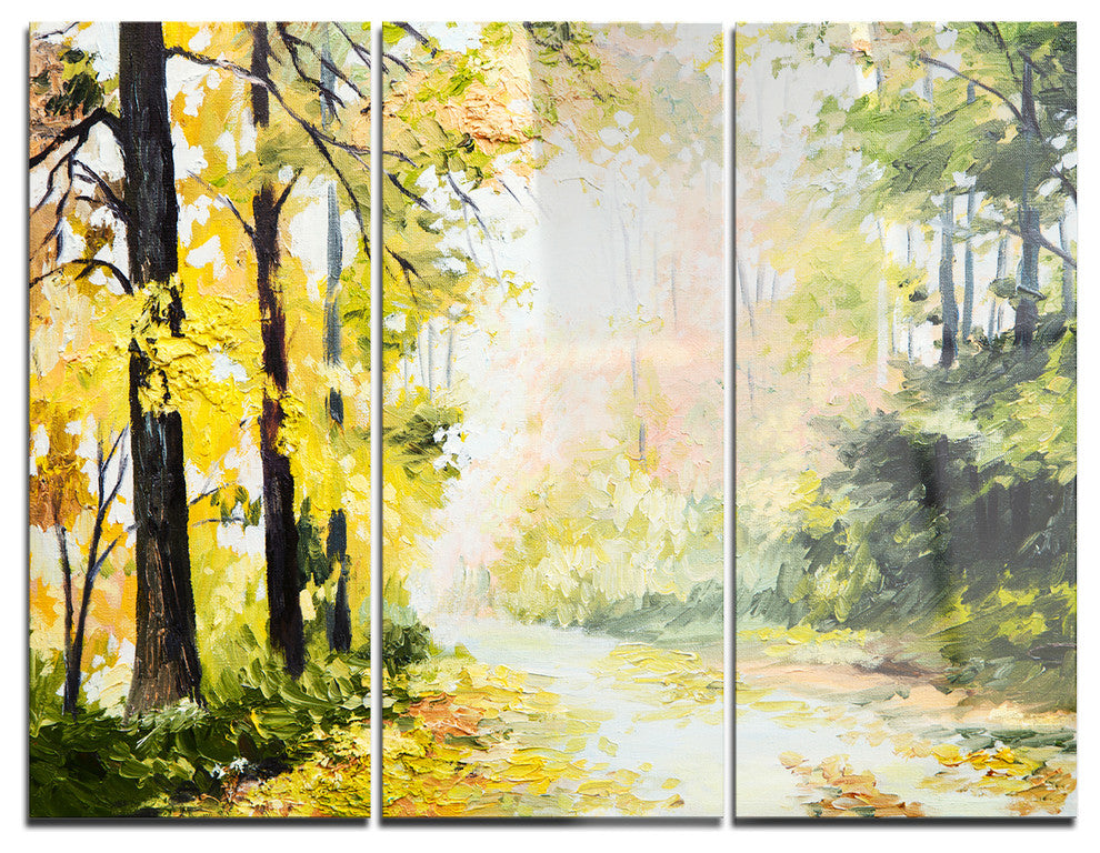 "Road in Colorful Forest" Glossy Metal Wall Art, 3 Panels, 36"x28"