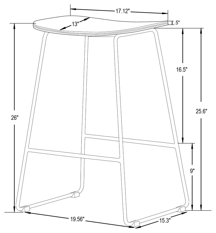 LeisureMod Melrose Modern Wood Counter Stool With Chrome Base Set of 4, Walnut