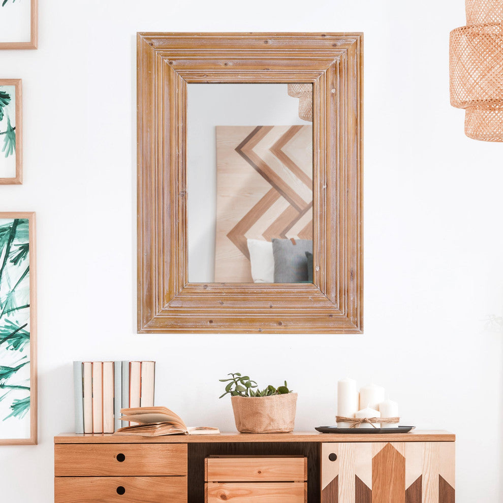 Head West Natural Whitewash Wood Farmhouse Wall Accent Mirror - 30" x 40"