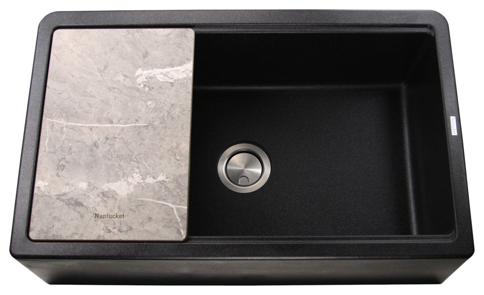 Nantucket Sinks 33" Workstation Granite Composite Apron Sink, Black
