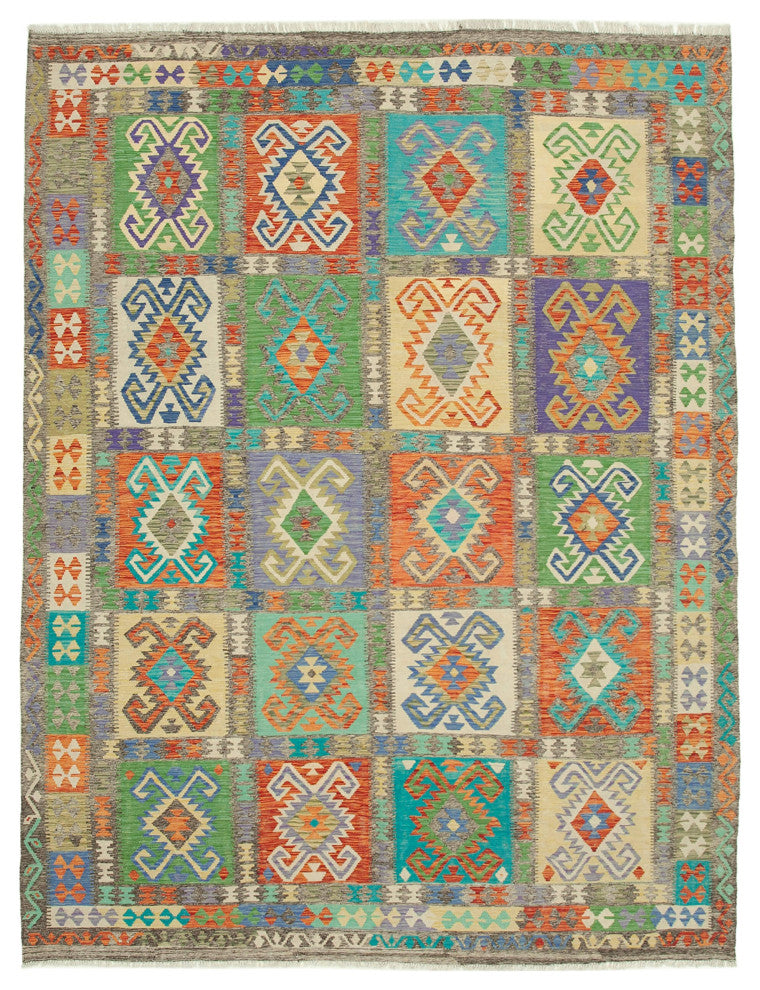 Rug N Carpet - Handmade Turkish 8' 7'' x 11' 3'' Modern Design Wool Kilim Rug