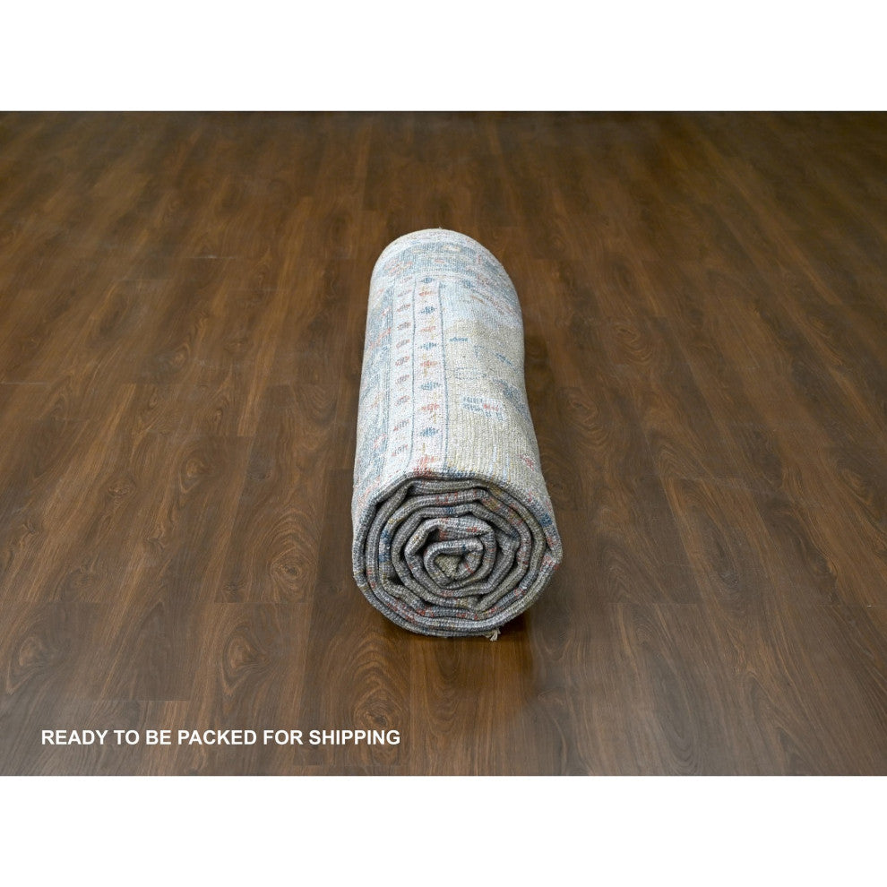 Moss Green Hand Knotted Oushak Supple Organic Wool Oversized Rug 11'11"x14'10"