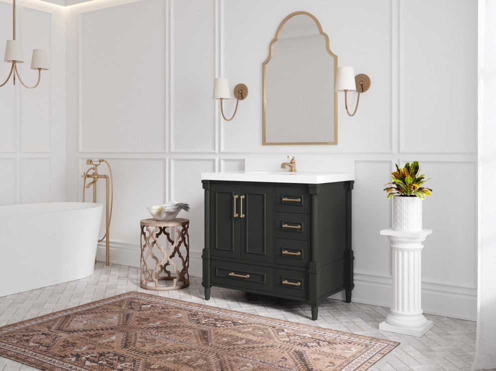Aberdeen 36 Left Offset Bath Vanity in Black Top 2" Calacatta Nuvo