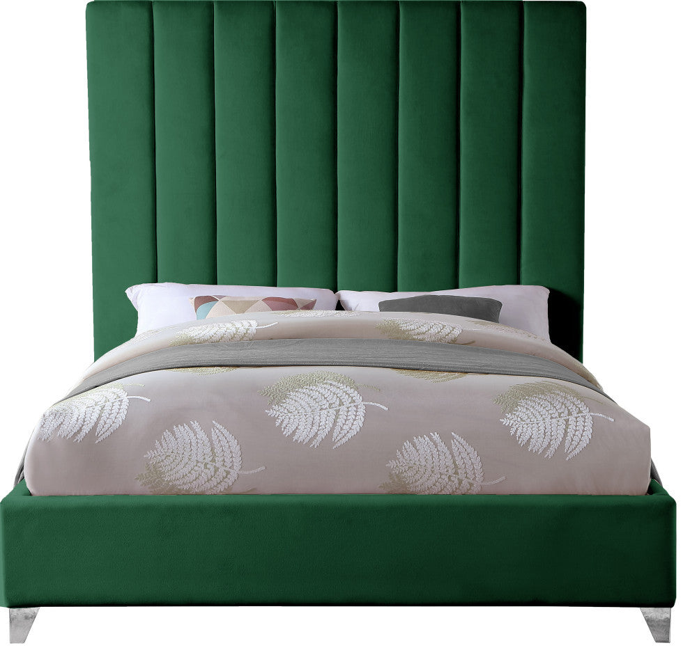 Via Velvet Upholstered Bed, Green, Queen