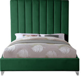 Via Velvet Upholstered Bed, Green, Queen
