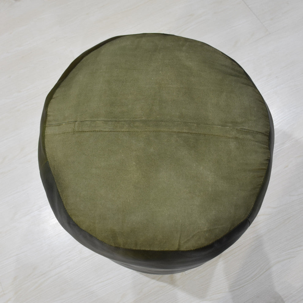 Poufs-Solid Goat Leather Pouf, Handmade (Recycled Cotton Fill), {Round}14x14x14