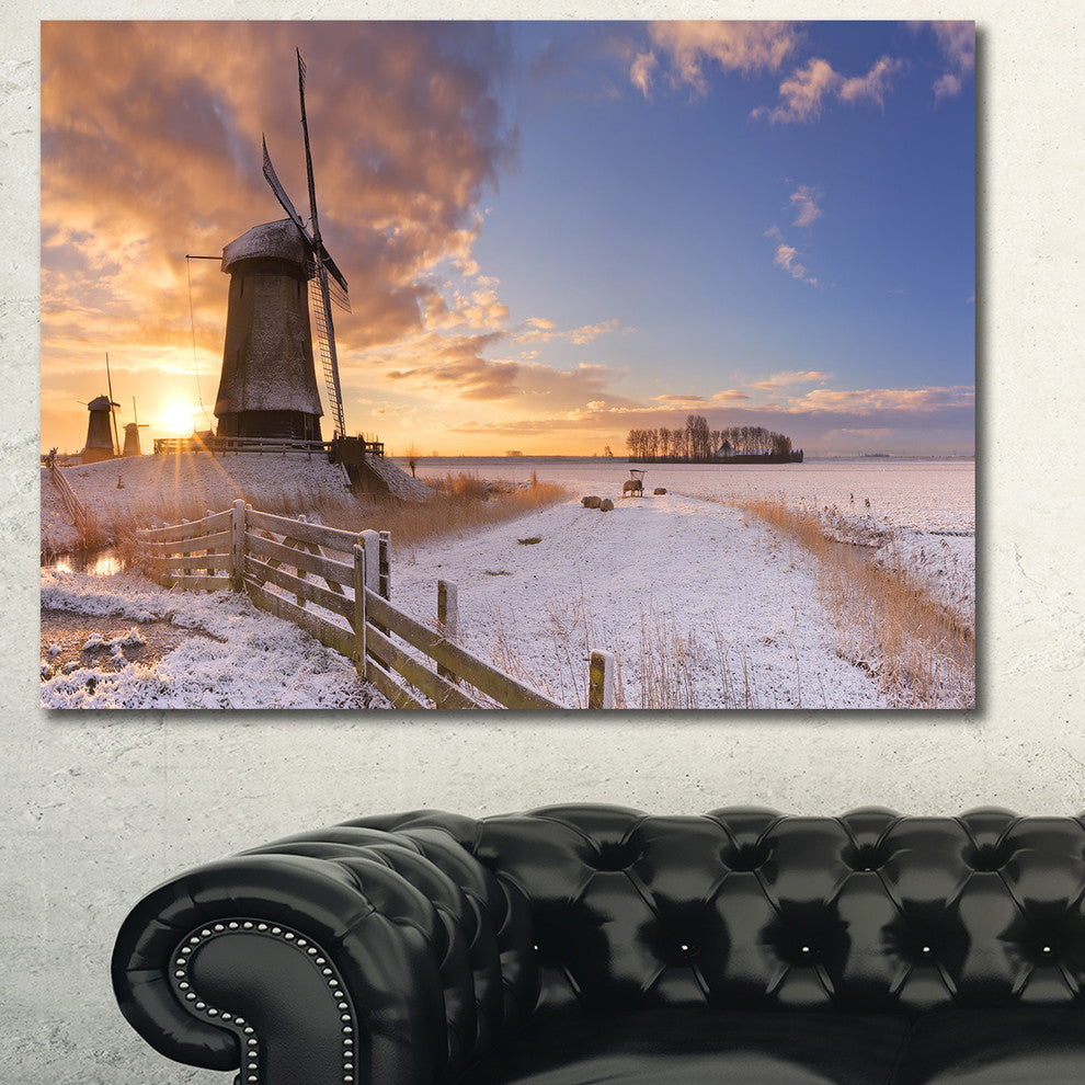 Dutch Windmills at Sunrise, Abstract Canvas Art Print, 40x30