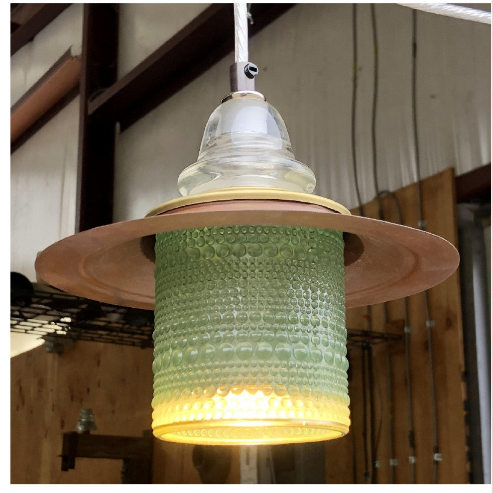 Bubble Glass Globe Pendant Lantern Metal Hood Insulator Bell Cap, Aqua